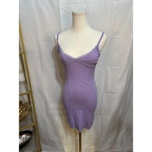 Full Tilt Womens Ribbed Lace Trim Bodycon Mini Dress Lavender Purple Small